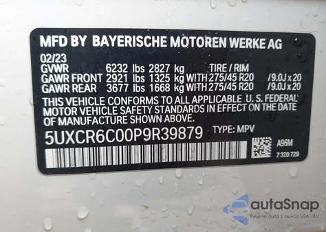 2023 BMW X5 xDrive40I from USA, damaged, VIN 5UXCR6C00P9R39879